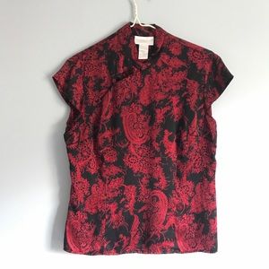 Short Sleeve Silk Floral Top M